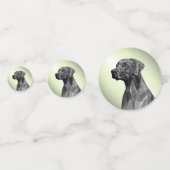 緑の背景の幾何学模様のグレーの犬 コンフェッティ (正面)