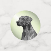 緑の背景の幾何学模様のグレーの犬 コンフェッティ (スモール正面)