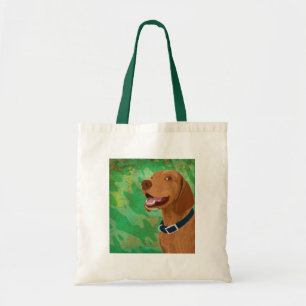 緑の背景の微笑のブラウンVizsla トートバッグ