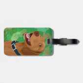 緑の背景の微笑のブラウンVizsla ラゲッジタグ (裏面横)