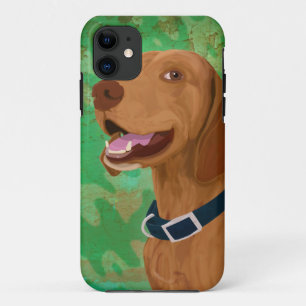 緑の背景の微笑のブラウンVizsla iPhone 11 ケース