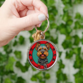 緑の背景の犬 キーホルダー (手)
