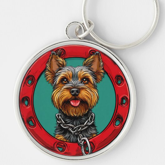 緑の背景の犬 キーホルダー (正面)