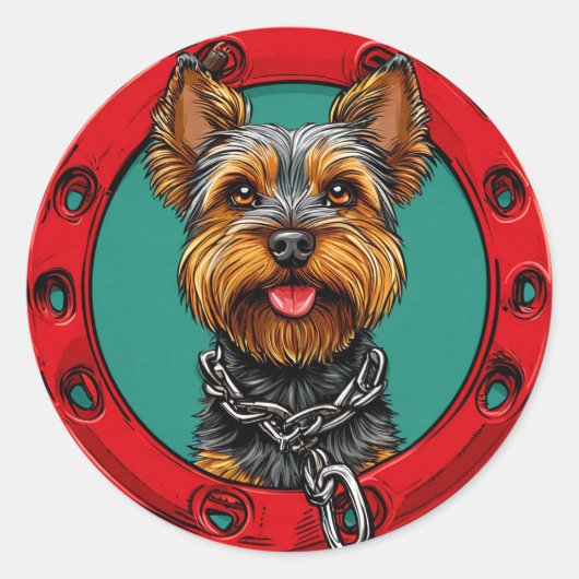 緑の背景の犬 ラウンドシール (正面)