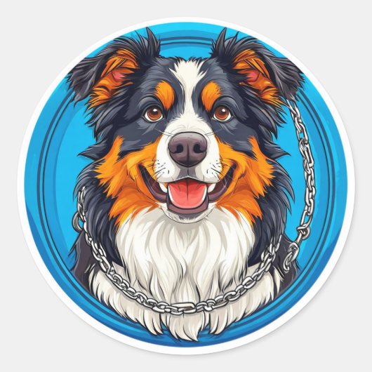 緑の背景の犬 ラウンドシール (正面)