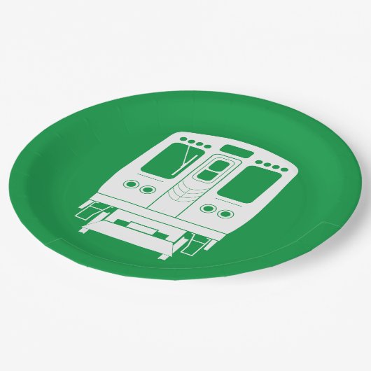 緑の背景の白いシカゴ「L」プロフィール ペーパープレート (アングル)