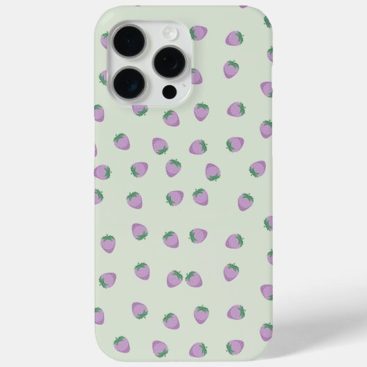 緑の背景の紫いちごパターン Case-Mate iPhoneケース (裏面)