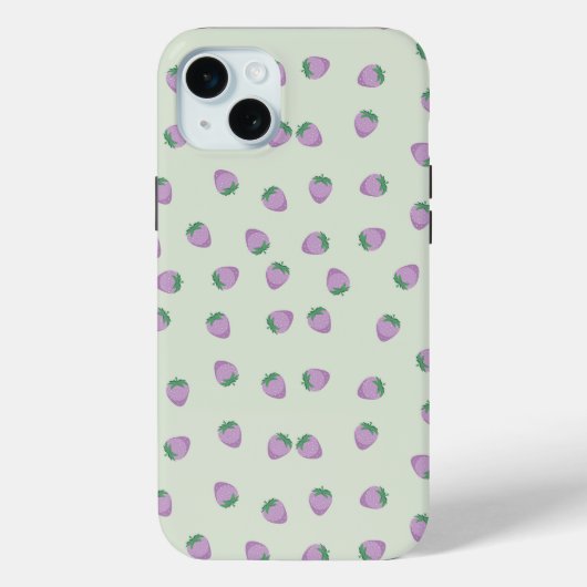 緑の背景の紫いちごパターン Case-Mate iPhoneケース (裏面)