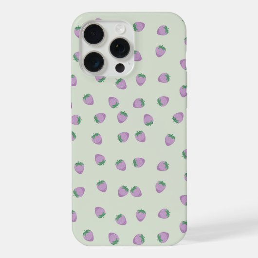 緑の背景の紫いちごパターン iPhoneケース (裏面)