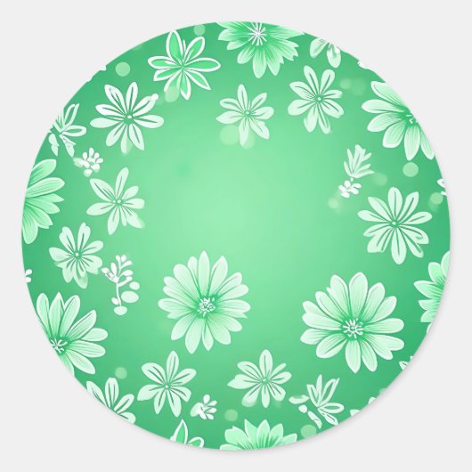 緑の背景の花のパターン ラウンドシール (正面)