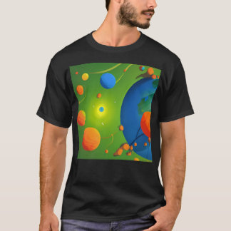 緑の背景の複数の惑星のイラストレーション Tシャツ