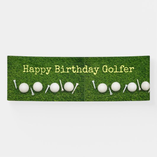 緑の背景の誕生日にゴルフボールとティー 横断幕 (横)