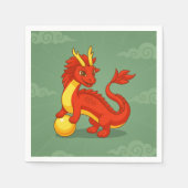 緑の背景の赤い中国の龍 スタンダードカクテルナプキン (正面)