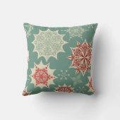 緑の背景の赤い雪片 クッション (裏面)