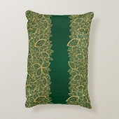 緑の背景の金葉のレース アクセントクッション (裏面(縦))
