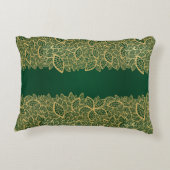 緑の背景の金葉のレース アクセントクッション (裏面)