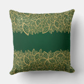 緑の背景の金葉のレース クッション (裏面)