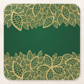 緑の背景の金葉のレース スクエアペーパーコースター (正面)
