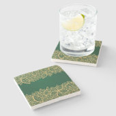 緑の背景の金葉のレース ストーンコースター (横)