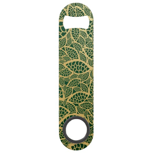 緑の背景の金葉のレース スピード栓抜き (正面)