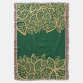 緑の背景の金葉のレース スローブランケット (正面縦)