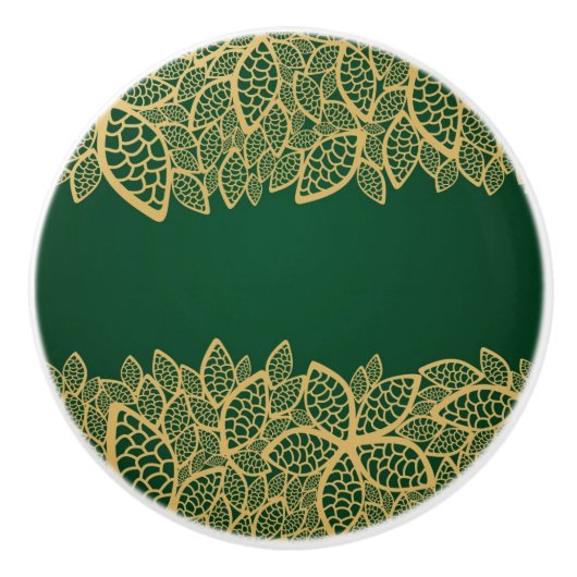 緑の背景の金葉のレース セラミックノブ (正面)
