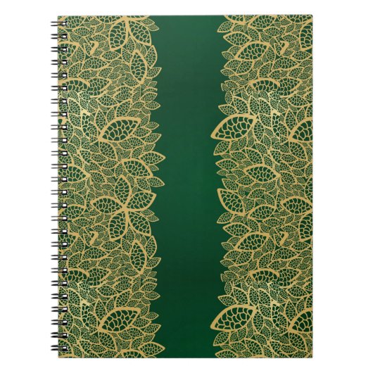 緑の背景の金葉のレース ノートブック (正面)