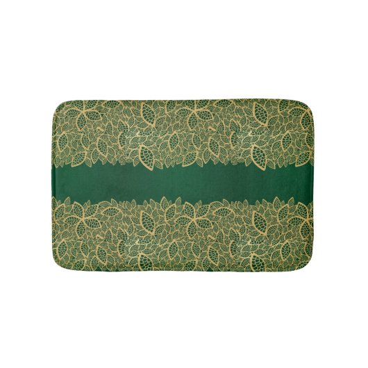 緑の背景の金葉のレース バスマット (正面)
