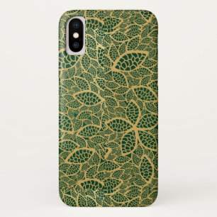 緑の背景の金葉のレース iPhone X ケース