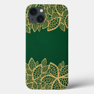 緑の背景の金葉のレース iPhone 13ケース
