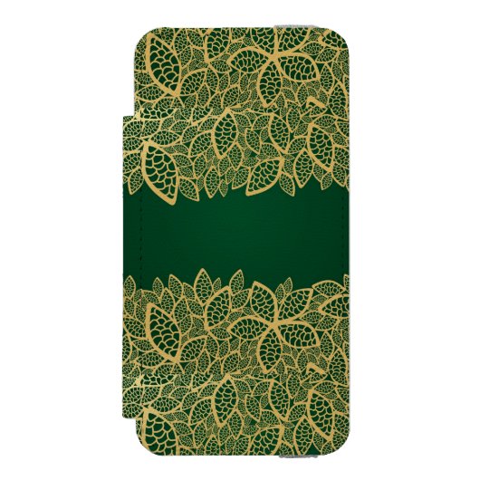 緑の背景の金葉のレース INCIPIO iPhoneウォレットケース (フォリオ 正面)