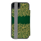 緑の背景の金葉のレース INCIPIO iPhoneウォレットケース (フォリオ裏面)