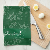 緑の背景の雪 キッチンタオル (四つ折り)