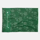 緑の背景の雪 キッチンタオル (横)