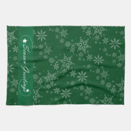 緑の背景の雪 キッチンタオル