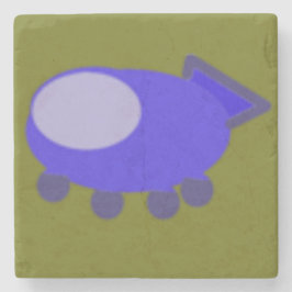 緑の背景の青い宇宙船 ストーンコースター