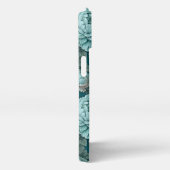 緑の背景の青い牡丹のパターン iPhoneケース (右側面)