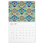 緑の背景の青と緑の模様 カレンダー (3月 2027)