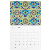 緑の背景の青と緑の模様 カレンダー (1月 2027)