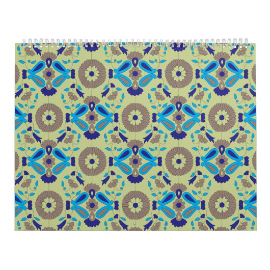 緑の背景の青と緑の模様 カレンダー (カバー)