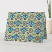 緑の背景の青と緑の模様 サンキューカード (裏面)