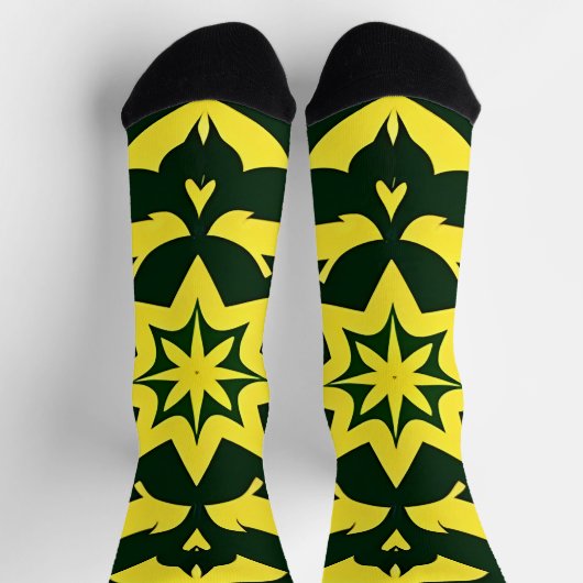 緑の背景の黄色のフローラオーナメント ソックス (上部)