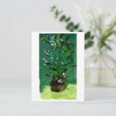 緑の背景はがき上の緑の花瓶 ポストカード (スタンド正面)