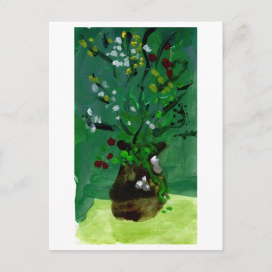 緑の背景はがき上の緑の花瓶 ポストカード (正面)