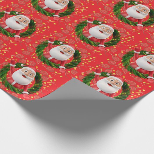 緑の背景をテーマにしたテニスクリスマス ラッピングペーパー (角)
