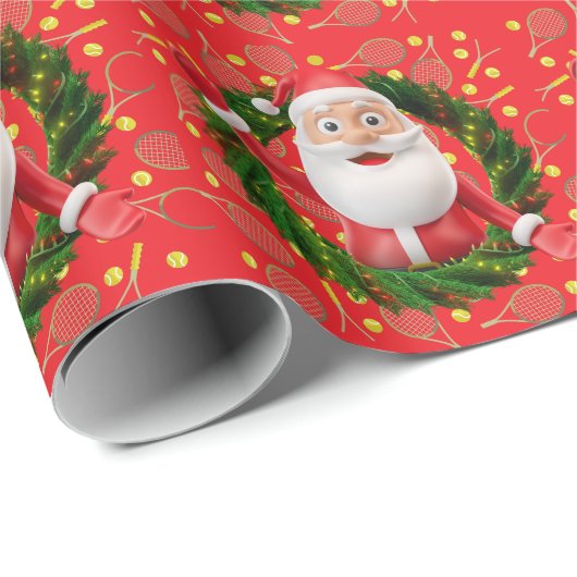 緑の背景をテーマにしたテニスクリスマス ラッピングペーパー (ロールコーナー)