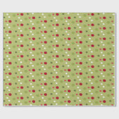 緑の背景を持つクリスマスレッド、白い緑のドット ラッピングペーパー (フラット)