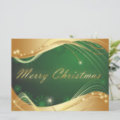 緑の背景を持つゴールデンクリスマスの動機 シーズンカード (スタンド正面)
