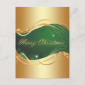 緑の背景を持つゴールデンクリスマスの動機 ポストカード (正面)