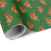 緑の背景を持つタイガーパターン ラッピングペーパー (ロールコーナー)
